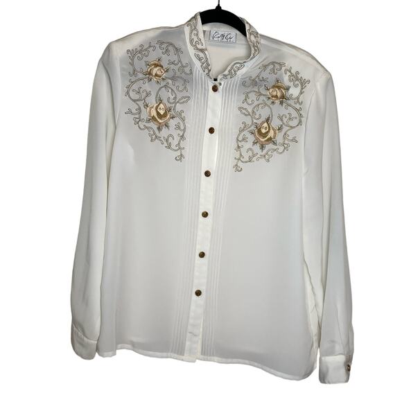 Vintage Victorian Cottagecore boho romantic Embroidered White Rosebud blouse 14 - Picture 1 of 11